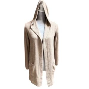 Barefoot Dreams CozyChic Lite Open‎ Cardigan Hooded Oatmeal Beige XS S